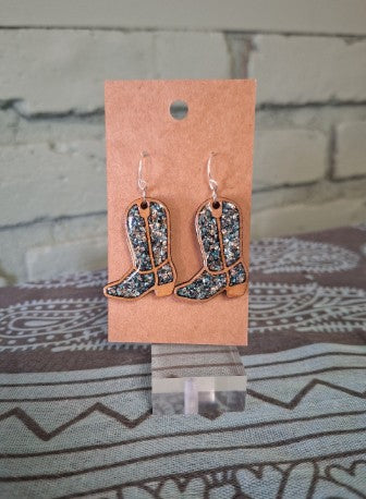 Dustkicker β Wood & Resin Cowboy Boot Earrings