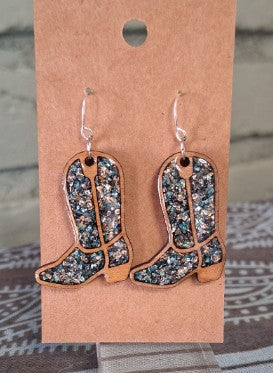Dustkicker β Wood & Resin Cowboy Boot Earrings
