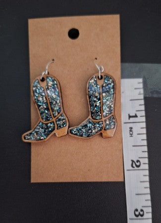 Dustkicker β Wood & Resin Cowboy Boot Earrings