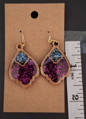 Midnight Bloom – Wood & Crushed Glass Earrings
