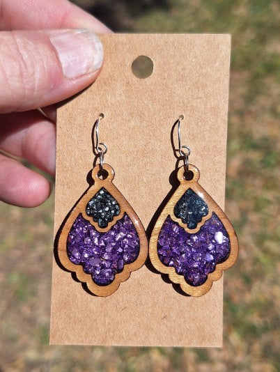 Nocturne – Crushed Glass Wood Earrings