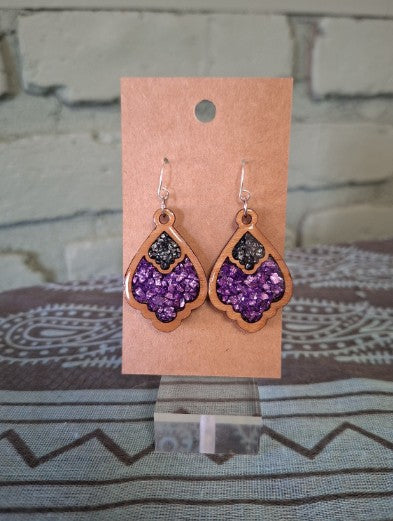 Nocturne – Crushed Glass Wood Earrings