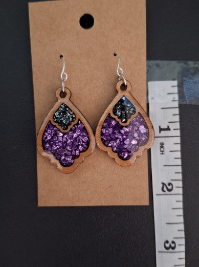 Nocturne – Crushed Glass Wood Earrings