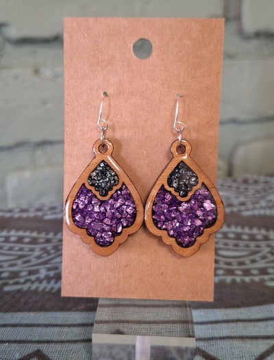 Nocturne – Crushed Glass Wood Earrings